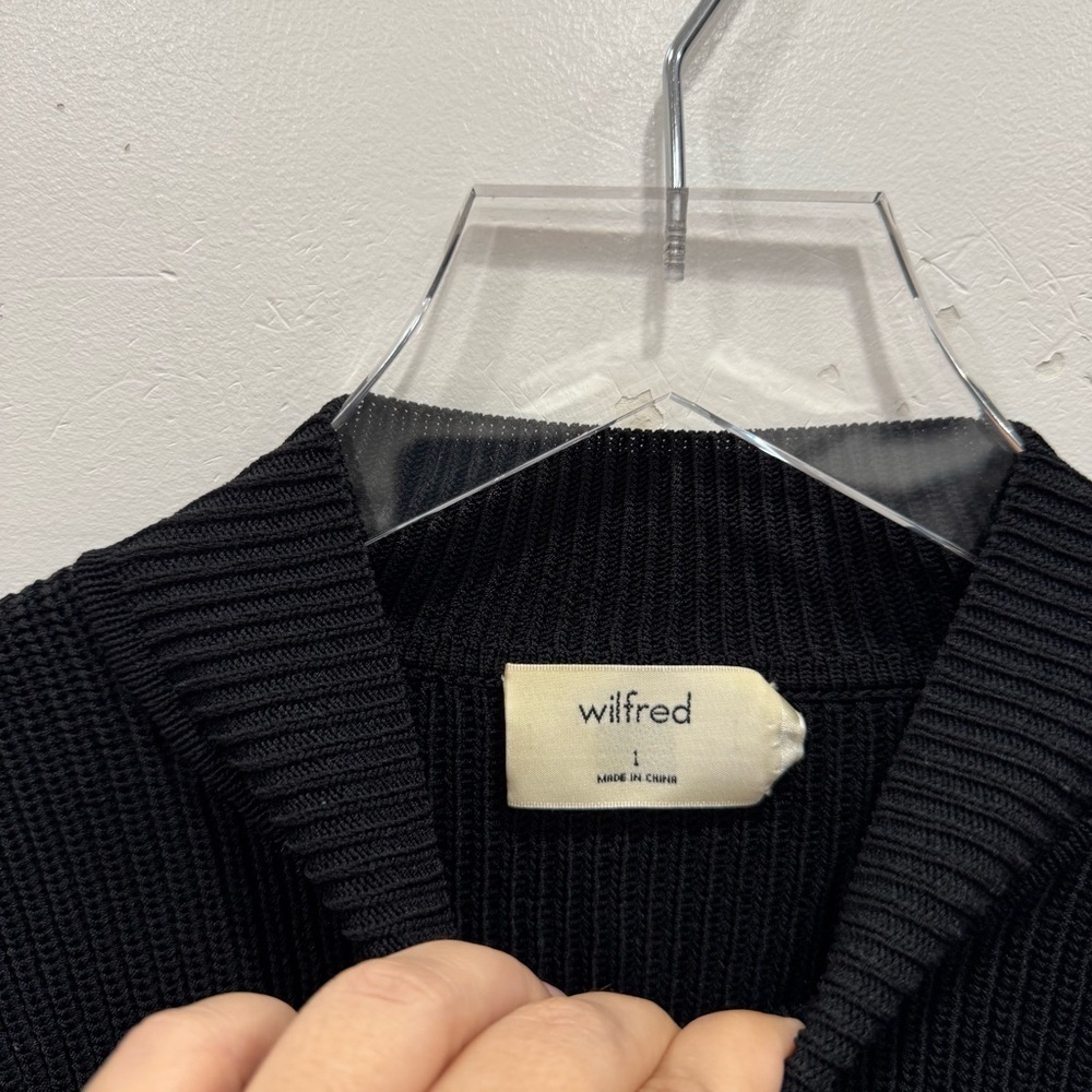Aritzia Wilfred Black Knit Crop Sweater High Neck Wide Sleeve Size 1 - Picture 5 of 7